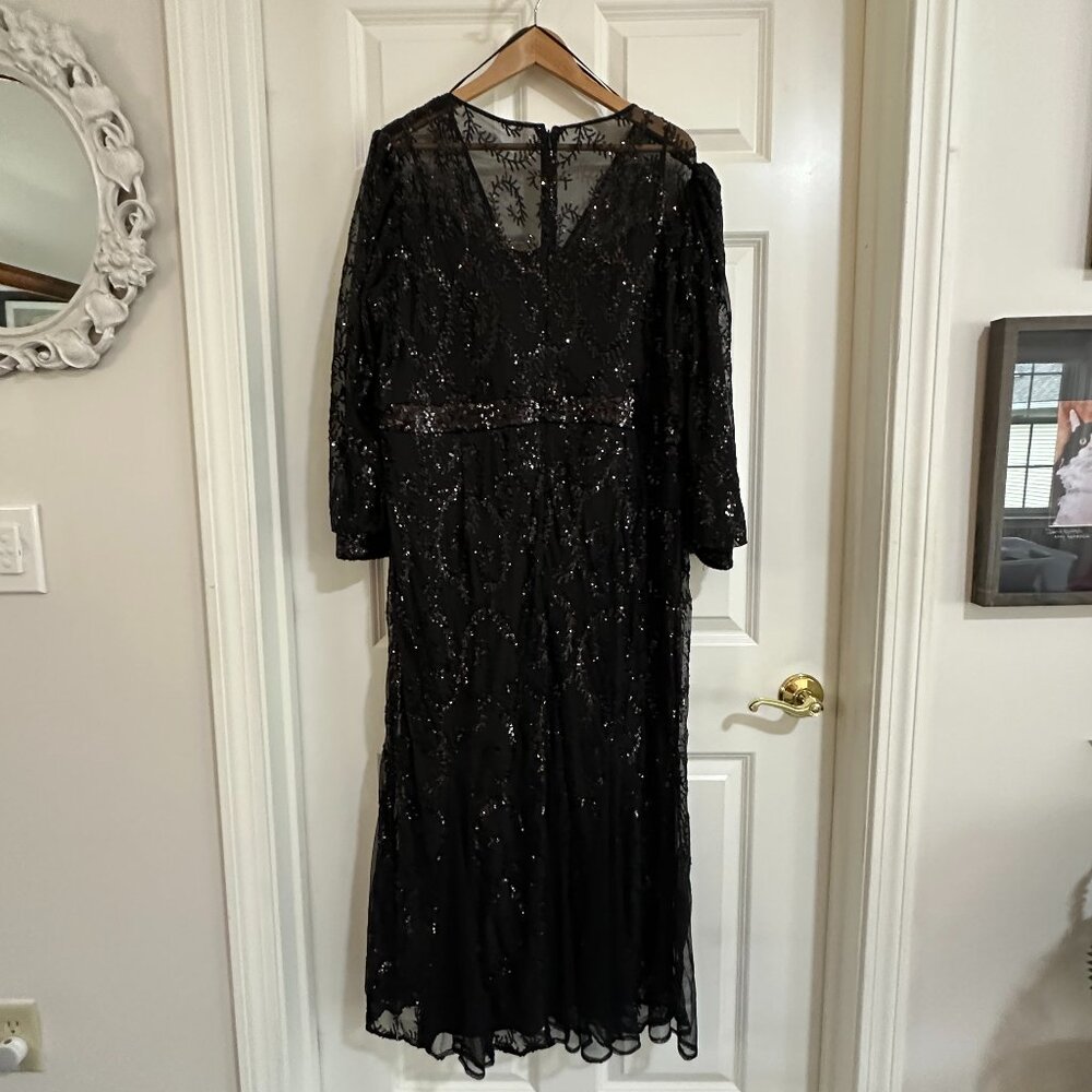 Plus Size R&M Richards Long Sleeve Beaded Evening Gown - Black - 22W